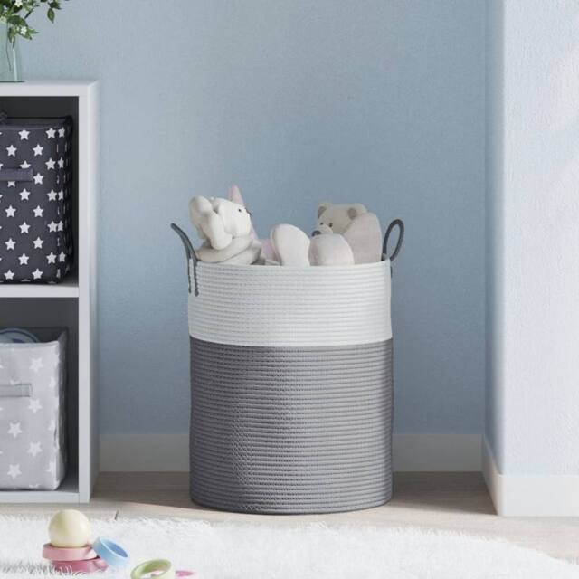 Berkfield Home Storage Basket Grey & White √ò38x46 cm Cotton - Size: 38x46 cm - image 1