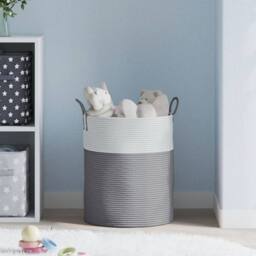 Berkfield Home Storage Basket Grey & White √ò38x46 cm Cotton - Size: 38x46 cm