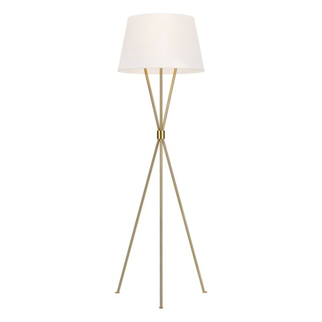 Loops Floor Lamp Tripod Base Crossed Mid Stem White Shade Burnished Brass LED E27 60W - image 1