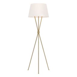 Loops Floor Lamp Tripod Base Crossed Mid Stem White Shade Burnished Brass LED E27 60W - thumbnail 1