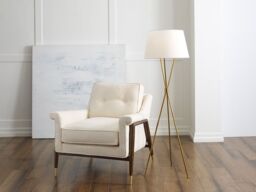 Loops Floor Lamp Tripod Base Crossed Mid Stem White Shade Burnished Brass LED E27 60W - thumbnail 2