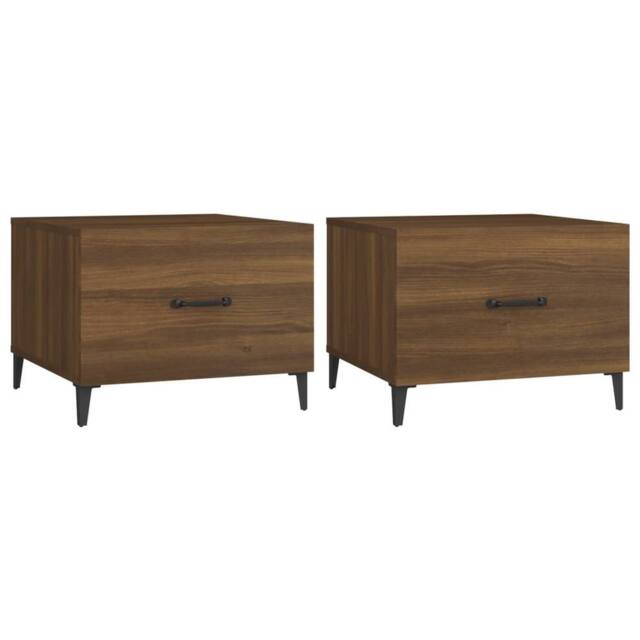 Berkfield Home Coffee Tables with Metal Legs 2 pcs Brown Oak 50x50x40 cm - Size: 50 x 50 x 40 cm - image 1