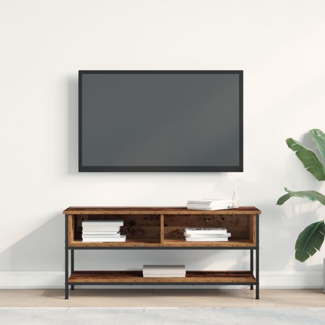 Berkfield Home TV Cabinet Old Wood 100x35x45 cm Engineered Wood & Steel in Brown - Size: 100 x 35 x 45 cm - image 1