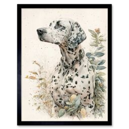 "Artery8 Wall Art Print Dalmatian Dog in Field Soft Watercolour Pencil Portrait Art Framed in Black - Size: W12"" x H16""" - thumbnail 1