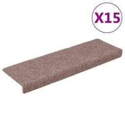 Berkfield Home Stair Mats 15 pcs Needle Punch 65x21x4 cm Brown - Size: Medium - thumbnail 3