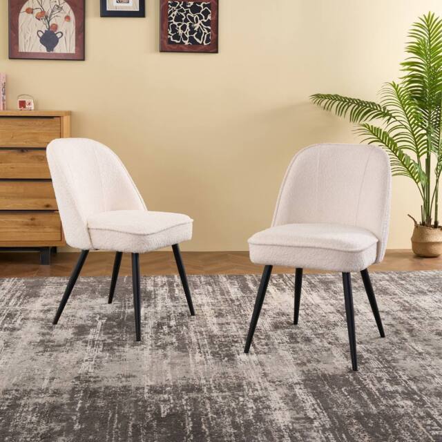 SONARA Set of 2 Modern Bouclé Fabric Dining Chairs with Metal Legs in White - image 1