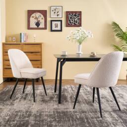 SONARA Set of 2 Modern Bouclé Fabric Dining Chairs with Metal Legs in White - thumbnail 5