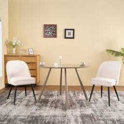 SONARA Set of 2 Modern Bouclé Fabric Dining Chairs with Metal Legs in White - thumbnail 7