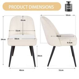SONARA Set of 2 Modern Bouclé Fabric Dining Chairs with Metal Legs in White - thumbnail 2