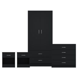 Home Discount Riano 4 Piece Bedroom Set - 1 Drawer Bedside, 4 Drawer Chest, Wardrobe in Black - thumbnail 8
