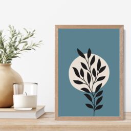 ARTZE Blue & Beige Boho Graphical Floral Framed Print SIZE: A3 with Oak Frame in Mid Blue - thumbnail 2