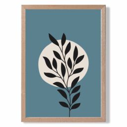ARTZE Blue & Beige Boho Graphical Floral Framed Print SIZE: A3 with Oak Frame in Mid Blue - thumbnail 1