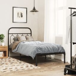 Berkfield Home Metal Bed Frame without Mattress with Headboard Black 90x190cm - Size: 90x190 cm - thumbnail 1