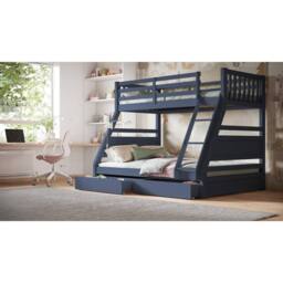 Flair Ollie Wooden Triple Bunk Bed with Drawers in Blue - Size: Double - thumbnail 1