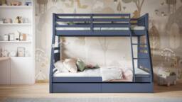 Flair Ollie Wooden Triple Bunk Bed with Drawers in Blue - Size: Double - thumbnail 3