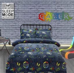 New Edge Blinds Gamer Station Glow in the Dark Teddy Duvet Set - Double in Grey - thumbnail 2
