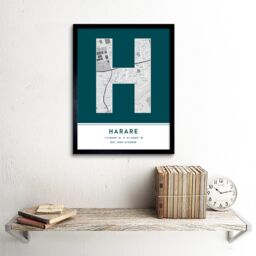 "Wee Blue Coo Wall Art Print Harare Zimbabwe City Map Modern Typography Stylish Letter Framed Word in Teal - Size: W12"" x H16""" - thumbnail 2