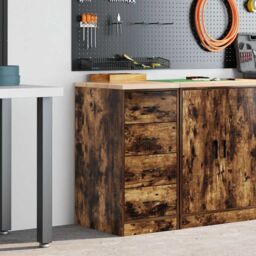 Berkfield Home Garage Storage Cabinet Smoked Oak 40x51x85 cm Solid Wood Pine in Brown - Size: 40 x 51 x 85 cm - thumbnail 3