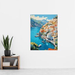 "Artery8 Amalfi Coast Artwork Blue Orange Green Italy Coastal Village Landscape Extra Large XL Unframed Wall Art Poster Print - Size: W24"" x H32""" - thumbnail 4