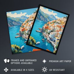 "Artery8 Amalfi Coast Artwork Blue Orange Green Italy Coastal Village Landscape Extra Large XL Unframed Wall Art Poster Print - Size: W24"" x H32""" - thumbnail 2