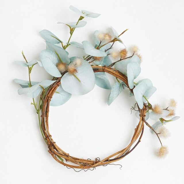 Bloom Artificial Medium Eucalyptus Round Hoop Wreath - Faux Foliage Home Wall, Door, Table Decoration - 23cm Diameter in Blue - image 1