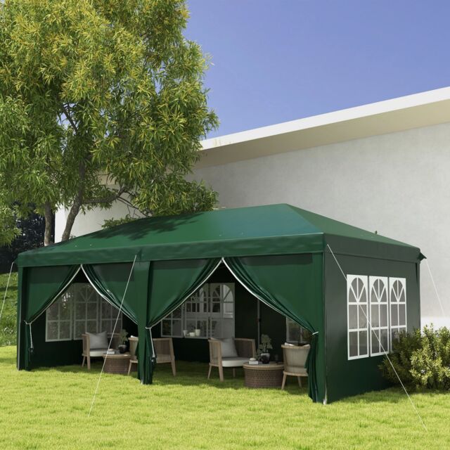 OUTSUNNY 3 x 6 m Pop Up Gazebo with Sides & Windows in Dark Green - image 1