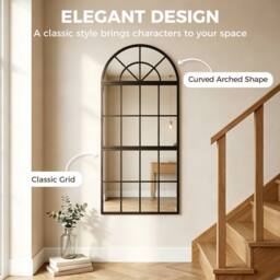 HOMCOM Large Arched Wall Mirror with 3-Piece & Tempered Glass in Black - Size: 120 - thumbnail 4