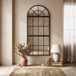 HOMCOM Large Arched Wall Mirror with 3-Piece & Tempered Glass in Black - Size: 120 - thumbnail 1