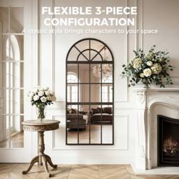HOMCOM Large Arched Wall Mirror with 3-Piece & Tempered Glass in Black - Size: 120 - thumbnail 5