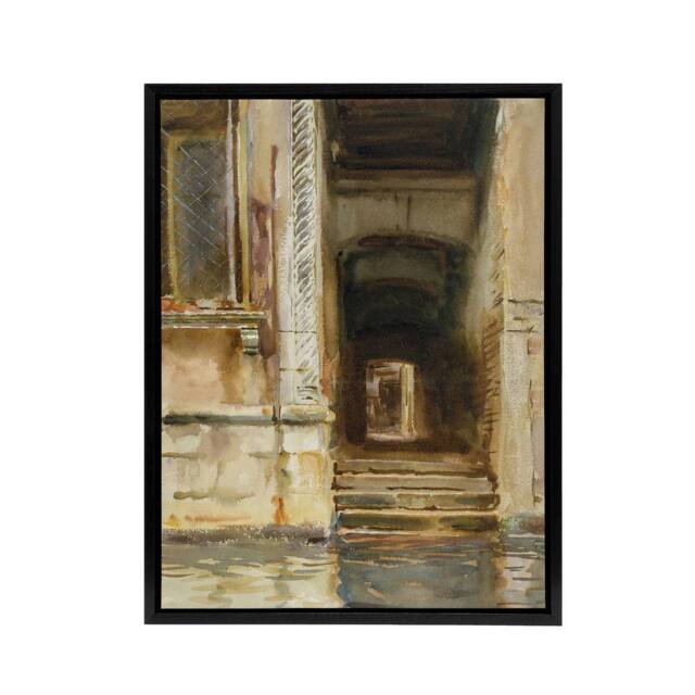 "Artery8 Venetian Passageway Watercolour Sargent Framed Canvas Wall Art Print in Brown - Size: W12"" x H16""" - image 1