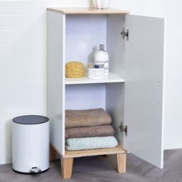 Showerdrape Amalfi Matt White & Bamboo Single Floor Bathroom Cabinet - thumbnail 2