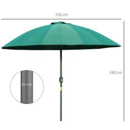 OUTSUNNY 2.5m Round Curved Adjustable Parasol Sun Umbrella Metal Pole in Green - thumbnail 3