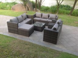 Fimous 9 Seater Dark Grey Mixed Rattan Garden Furniture Sofa Set Table Chair - thumbnail 4