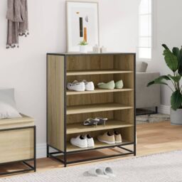 Berkfield Home Shoe Cabinet Sonoma Oak 75x38x97.5 cm Engineered Wood & Metal in Brown - thumbnail 3