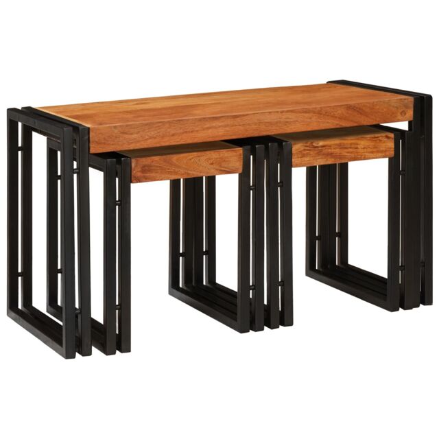 Berkfield Home End Tables 3 pcs Brown & Black Solid Acacia wood - image 1