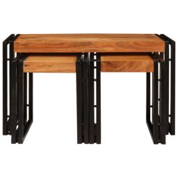 Berkfield Home End Tables 3 pcs Brown & Black Solid Acacia wood - thumbnail 5