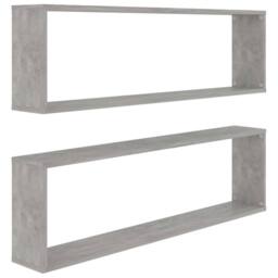 Berkfield Home Wall Cube Shelf 2 pcs Concrete Grey 100x15x30 cm Engineered Wood - Size: 100 x 15 x 30 cm - thumbnail 1