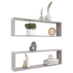 Berkfield Home Wall Cube Shelf 2 pcs Concrete Grey 100x15x30 cm Engineered Wood - Size: 100 x 15 x 30 cm - thumbnail 3
