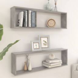 Berkfield Home Wall Cube Shelf 2 pcs Concrete Grey 100x15x30 cm Engineered Wood - Size: 100 x 15 x 30 cm - thumbnail 2