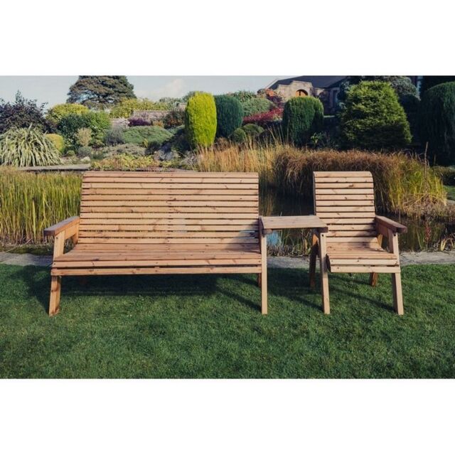 Churnet Valley Garden Furniture Ltd Valley 4 Seat Set 1XC 1X3B Straight Tray - Timber - Fully Assembled in Brown - image 1