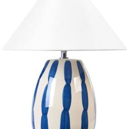 Wyld and Coco Ceramic Table Lamp 41cm - Beige Blue White Cone Shade Handmade - thumbnail 2