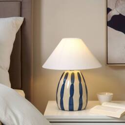 Wyld and Coco Ceramic Table Lamp 41cm - Beige Blue White Cone Shade Handmade
