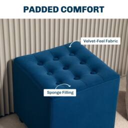 Wyld Haus Dimano Velvet Feel Blue Square Ottoman Diamond Tufted - thumbnail 6