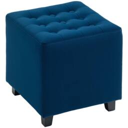 Wyld Haus Dimano Velvet Feel Blue Square Ottoman Diamond Tufted - thumbnail 2