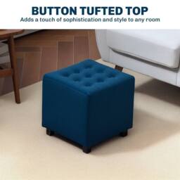 Wyld Haus Dimano Velvet Feel Blue Square Ottoman Diamond Tufted - thumbnail 8