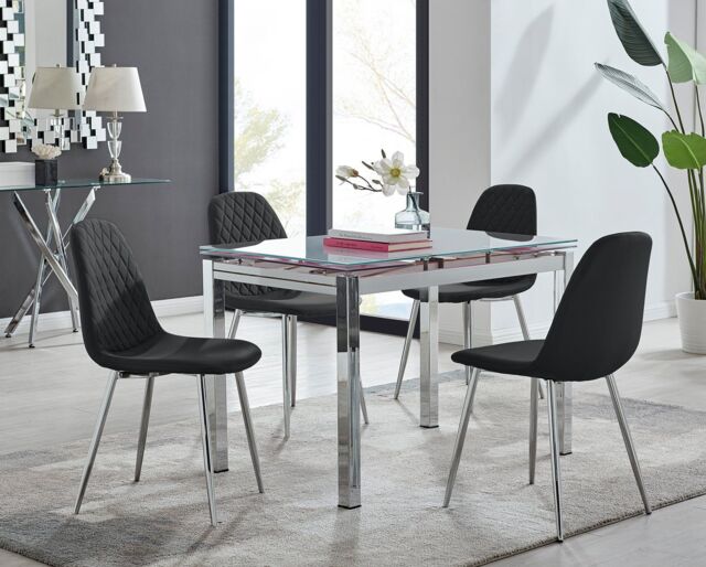 FurnitureboxUK Enna White Glass Extending 4-6 Seater Dining Table & 4 Corona Faux Leather Chairs in Black - image 1