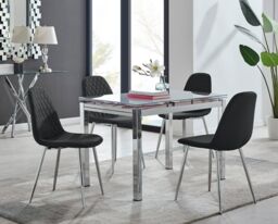 FurnitureboxUK Enna White Glass Extending 4-6 Seater Dining Table & 4 Corona Faux Leather Chairs in Black - thumbnail 1