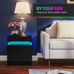 HOMCOM High Gloss Bedside Table with LED Light & 2 Drawers, Set of 2, Black - thumbnail 5