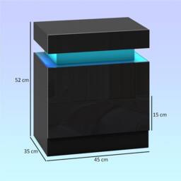 HOMCOM High Gloss Bedside Table with LED Light & 2 Drawers, Set of 2, Black - thumbnail 3