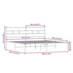 Berkfield Home Metal Bed Frame without Mattress Smoked Oak 193x203 cm in Brown - thumbnail 9